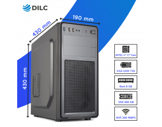  DILC, Pc Fisso DILC Business 7, Intel Core i7-11700, Pc Fisso Windows 11 PRO, 4.90 GHz, RAM 8 GB, SSD 480 GB, WiFi 300 mbps, Alimentatore 500W 80+, 3 Anni di Garanzia, Pc Ufficio e Casa …