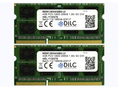 DILC Ram Sodimm DDR3 8GB (2x4GB) 1600Mhz PC3-12800 (204 Pin) 1.35v (Low Voltage) DILC128002X4GBS-LV