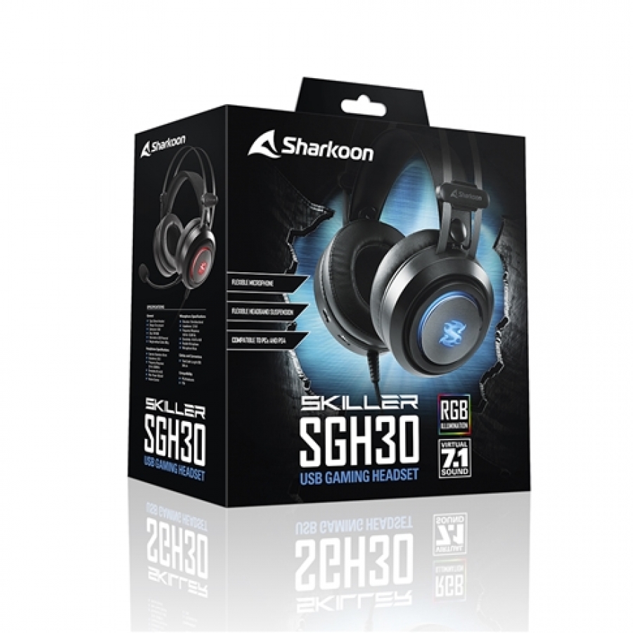 Cuffie Sharkoon RGB Skiller SGH30 - Stereo Gaming USB Sound Card, virtual 7.1 sound, Nero
