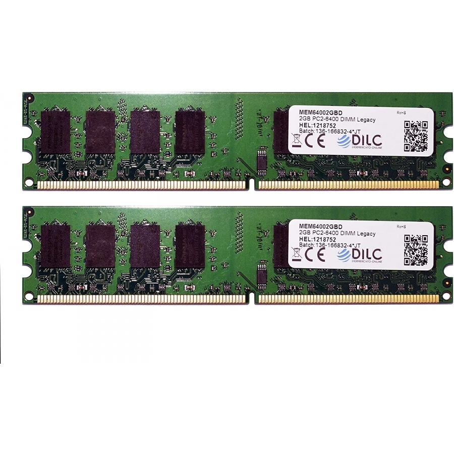 DILC Ram Dimm DDR2 4GB (2x2GB) 800Mhz PC2-6400 (240 Pin) 128x8 DILC64002X2GBD
