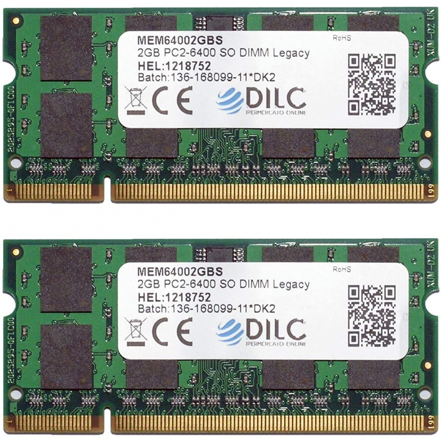 DILC Ram Sodimm DDR2 4GB (2x2GB) 800Mhz PC2-6400 (200 Pin) DILC64002X2GBS
