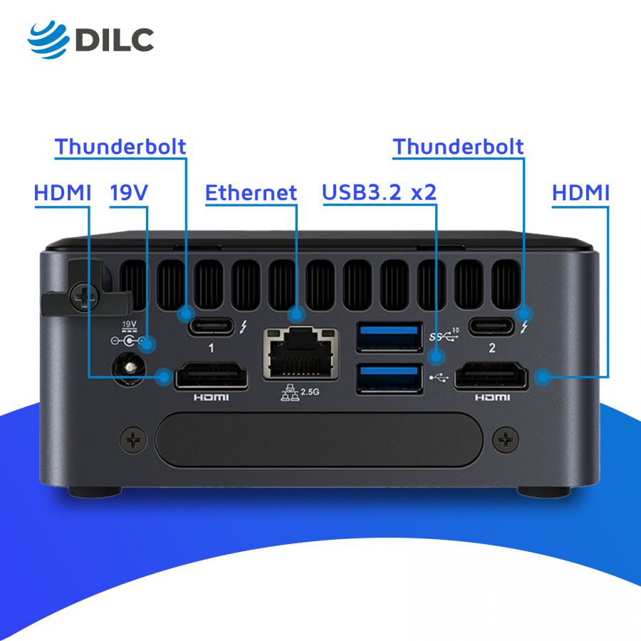 DILC, Mini Pc Nuc Platinum, Intel i7 11° Generazione, Pc Fisso Windows 11 PRO, 4.70 GHz, RAM 16 GB, SSD M.2 Nvme 1 TB, Porte USB, Thunderbolt, HDMI, Gigabit LAN, Salvaspazio, 3 Anni di Garanzia