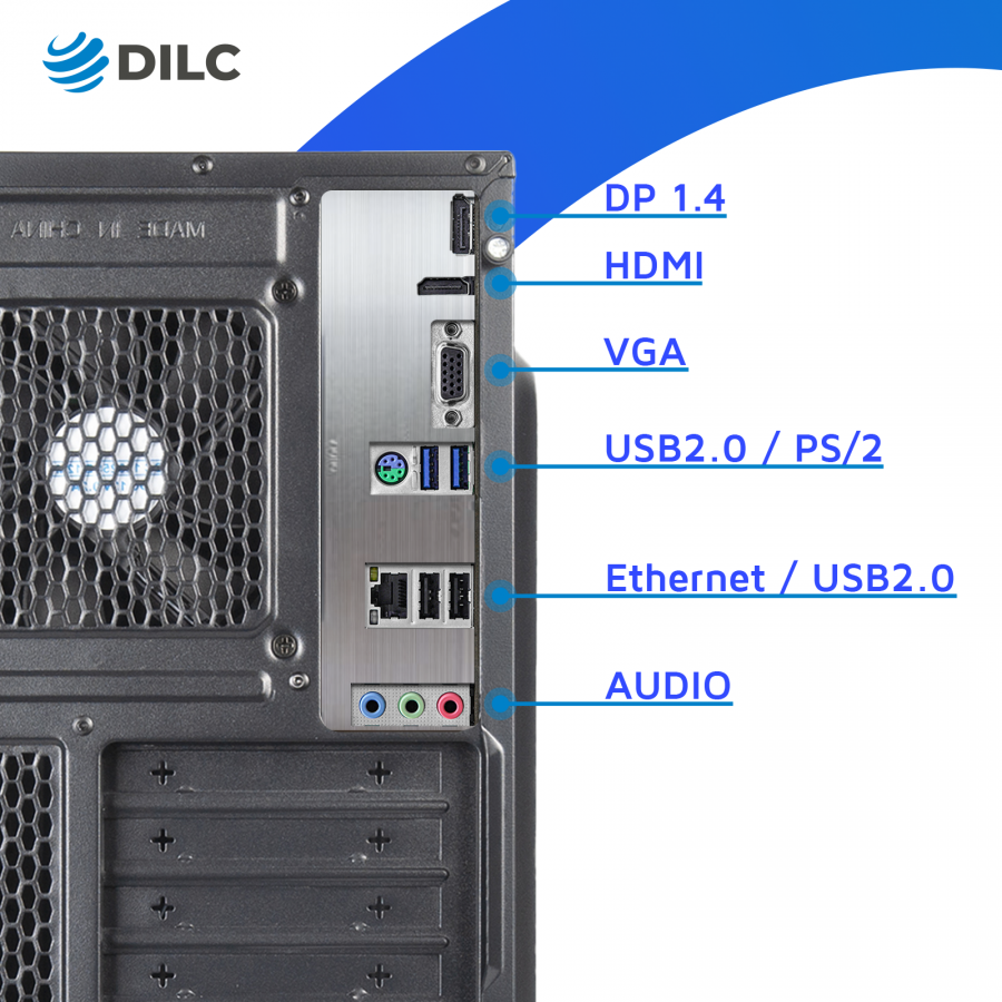DILC, Pc Fisso DILC Business 3, Intel Core i3-12100, Pc Fisso Windows 11 PRO, 4.30 GHz, RAM 8 GB, SSD 480 GB, WiFi 300 mbps, Alimentatore 500W 80+, Pc Ufficio e Uso Domestico
