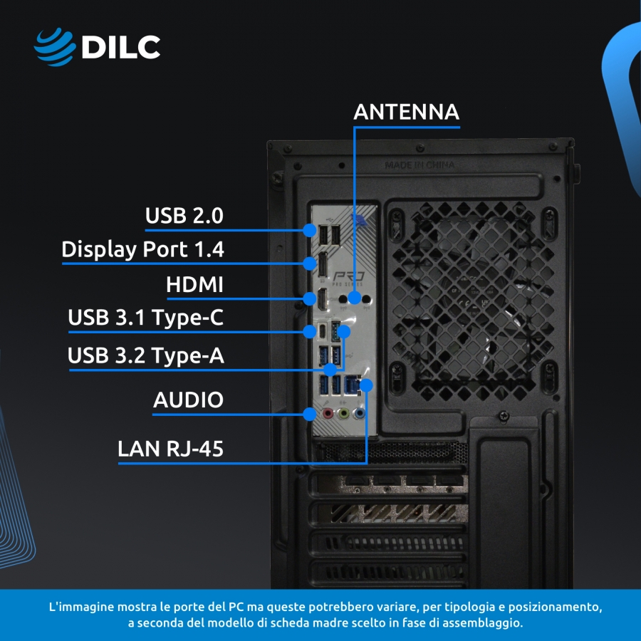 Pc Gaming DILC, Jupiter I Ultra - Intel i7 12700F frequenza max 4.90Ghz / RTX 4070 12Gb OC / SSD 1Tb M.2 NVME / RAM 32Gb DDR4 / Win11 / Garanzia 3 anni