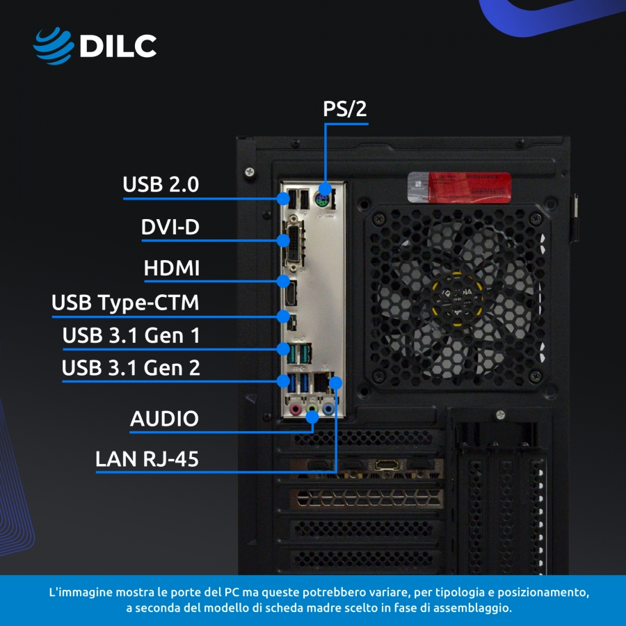 Pc Gaming DILC, Neptune I Pro - AMD Ryzen 5 4500 3.6Ghz / RTX 3060 12Gb / SSD 1Tb M.2 NVME / RAM 16Gb DDR4 / Win11 / Garanzia 3 anni