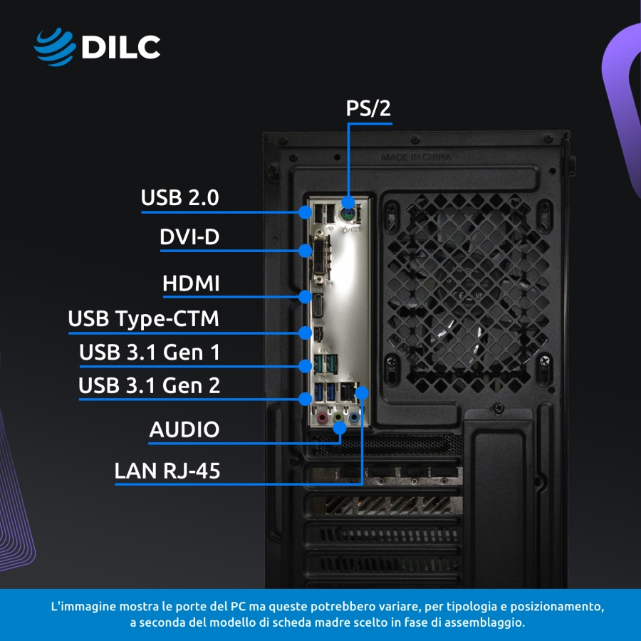 Pc Gaming DILC, Jupiter I - AMD Ryzen 7 5800X 3.8Ghz / RTX 4070 12Gb OC / SSD 1Tb M.2 NVME / RAM 32Gb DDR4 / Win11 / Garanzia 3 anni