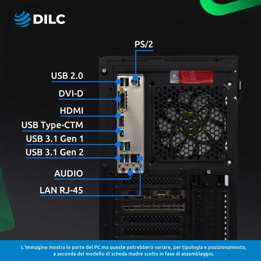 Pc Gaming DILC, Neptune I - AMD Ryzen 5 4500 3.6Ghz / RTX 3050 8Gb OC / SSD 1Tb M.2 NVME / RAM 16Gb DDR4 / Win11 / Garanzia 3 anni
