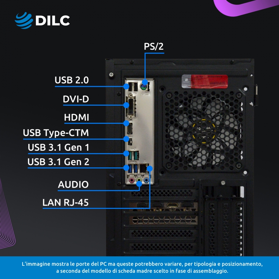 Pc Gaming DILC, Neptune I Ultra - AMD Ryzen 7 5800X 3.8Ghz / RTX 3060 12Gb / SSD 1Tb M.2 NVME / RAM 32Gb DDR4 / Win11 / Garanzia 3 anni